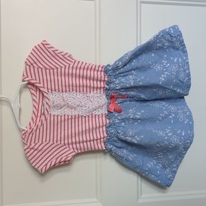 Nanette red and white stripe dress with denim floral skirt